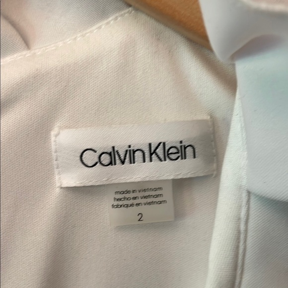 Calvin Klein White Ruffle Neck Midi Dress Women's 2 Cocktail Summer Gold Zipper - Picture 2 of 8